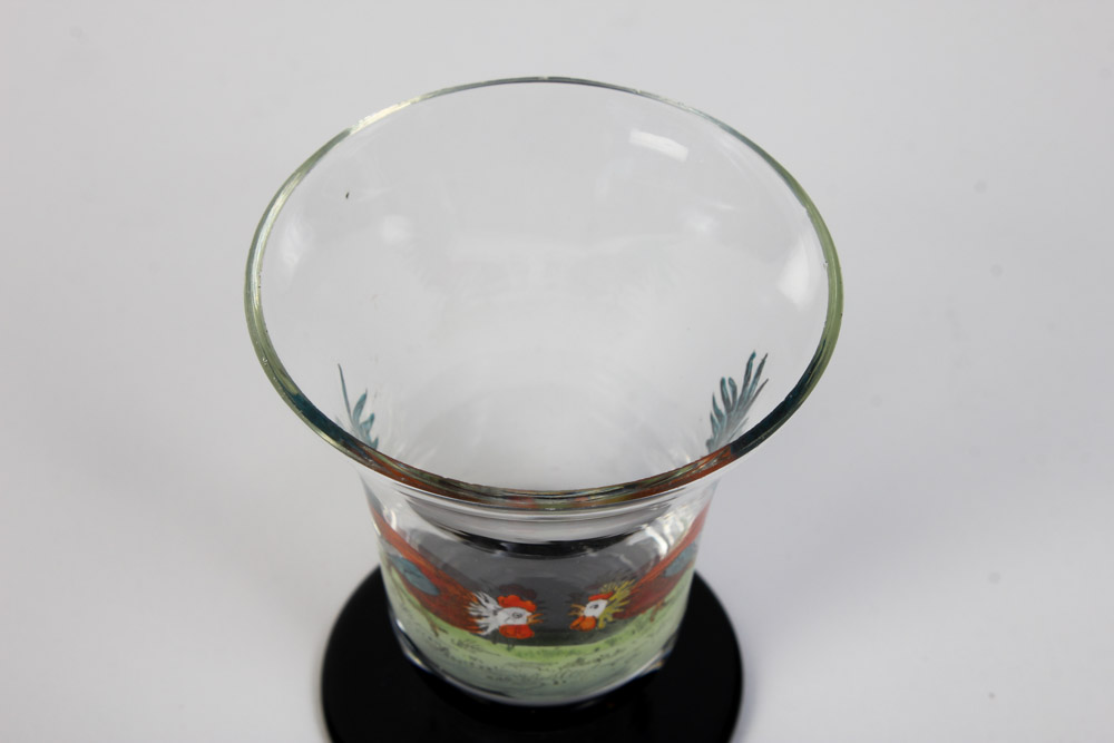 Handpainted Glass with Roosters Made in Czechoslovakia