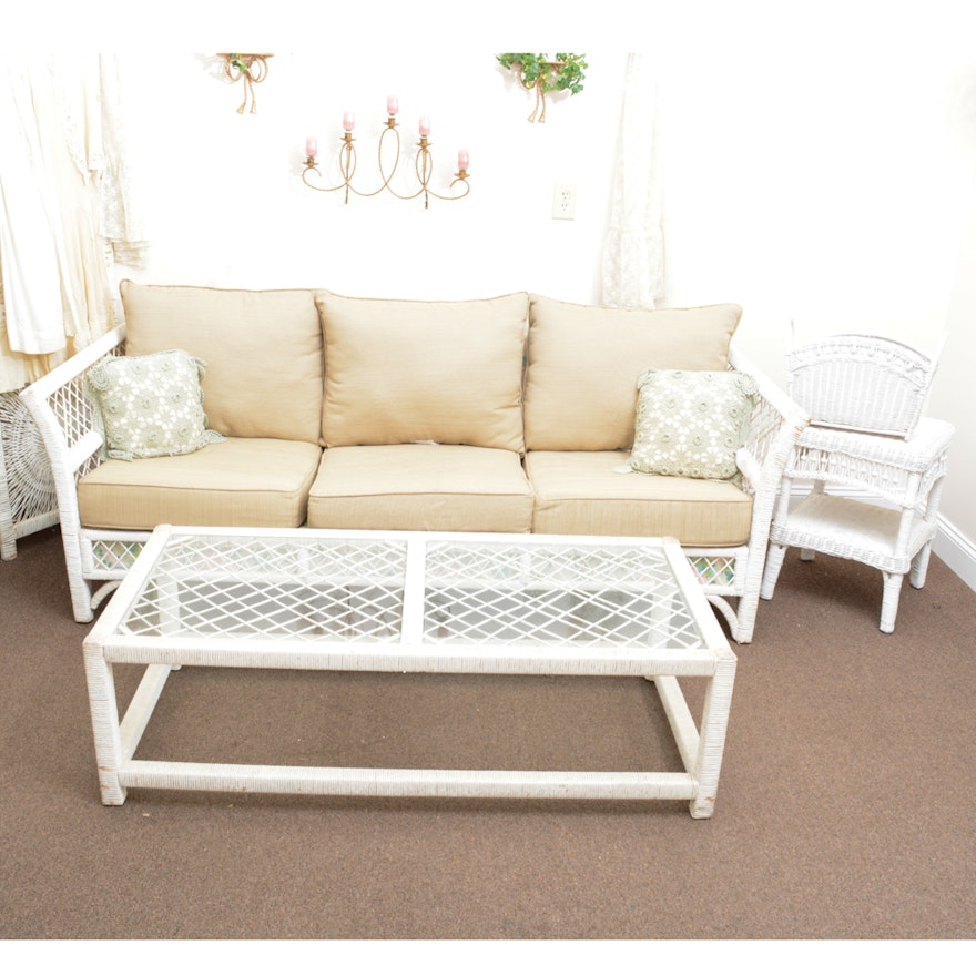 Vintage Wicker Sofa and Coffee Table Set