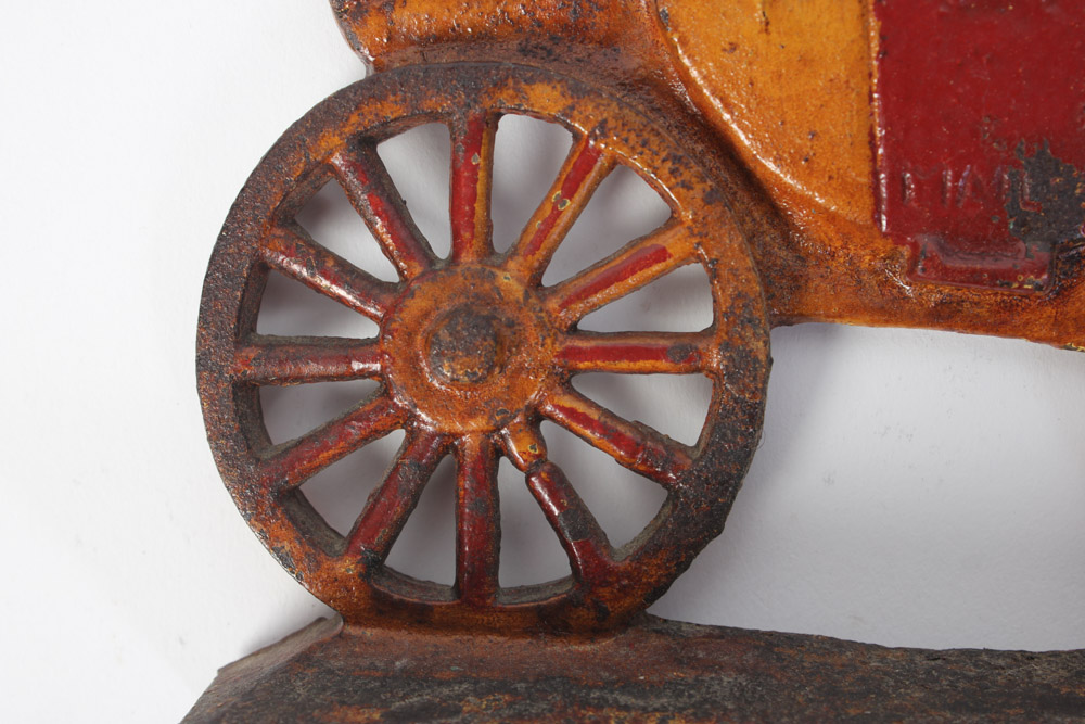 Pair of Cast Iron Book Ends in the Shape of Worchester, London Mail Coaches