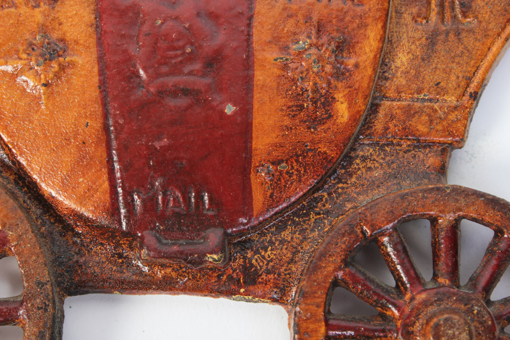 Pair of Cast Iron Book Ends in the Shape of Worchester, London Mail Coaches