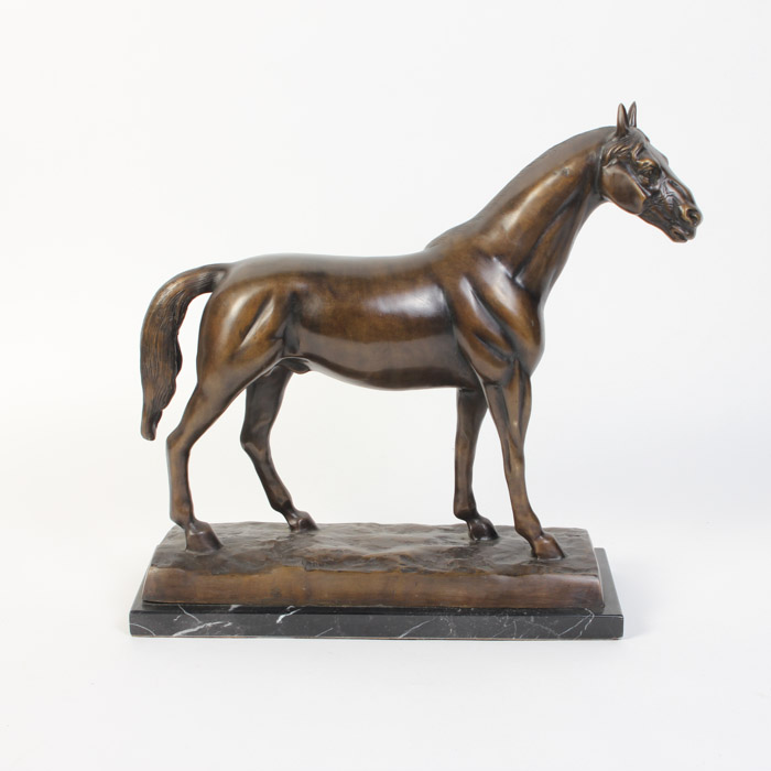 Bronze Equestrian Table Sculpture with Marble Base