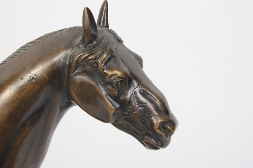Bronze Equestrian Table Sculpture with Marble Base
