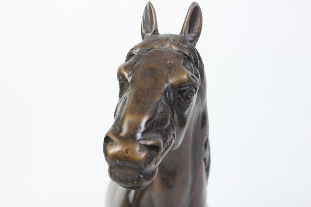 Bronze Equestrian Table Sculpture with Marble Base