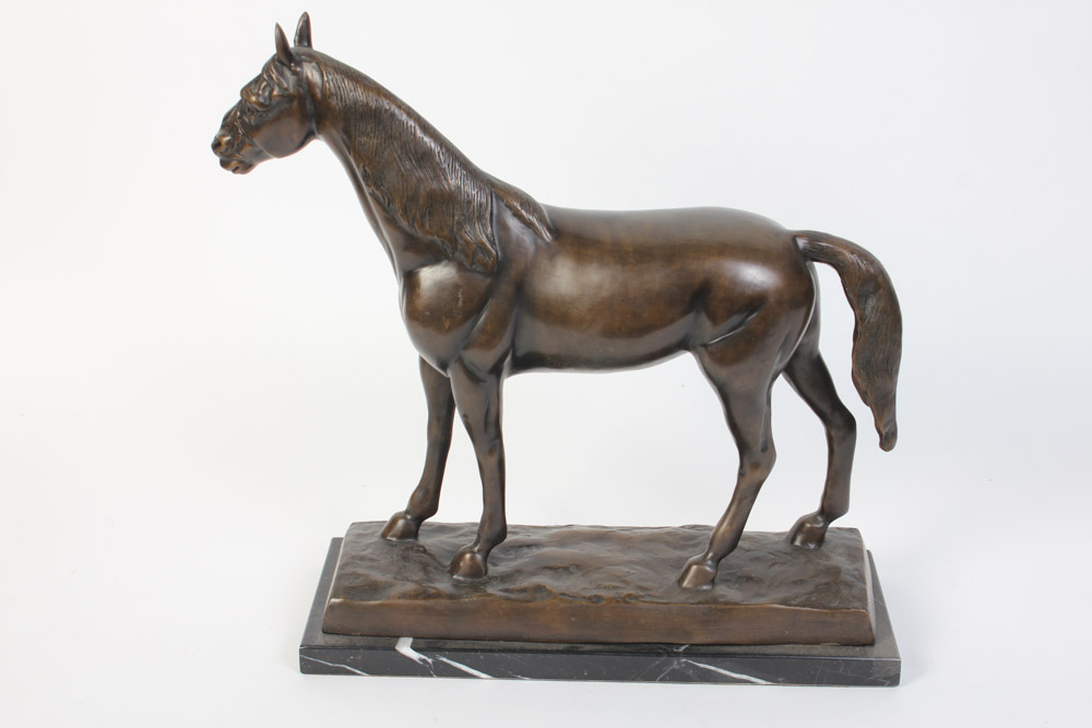 Bronze Equestrian Table Sculpture with Marble Base