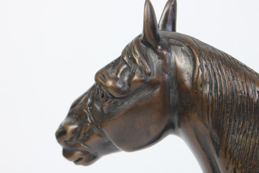 Bronze Equestrian Table Sculpture with Marble Base