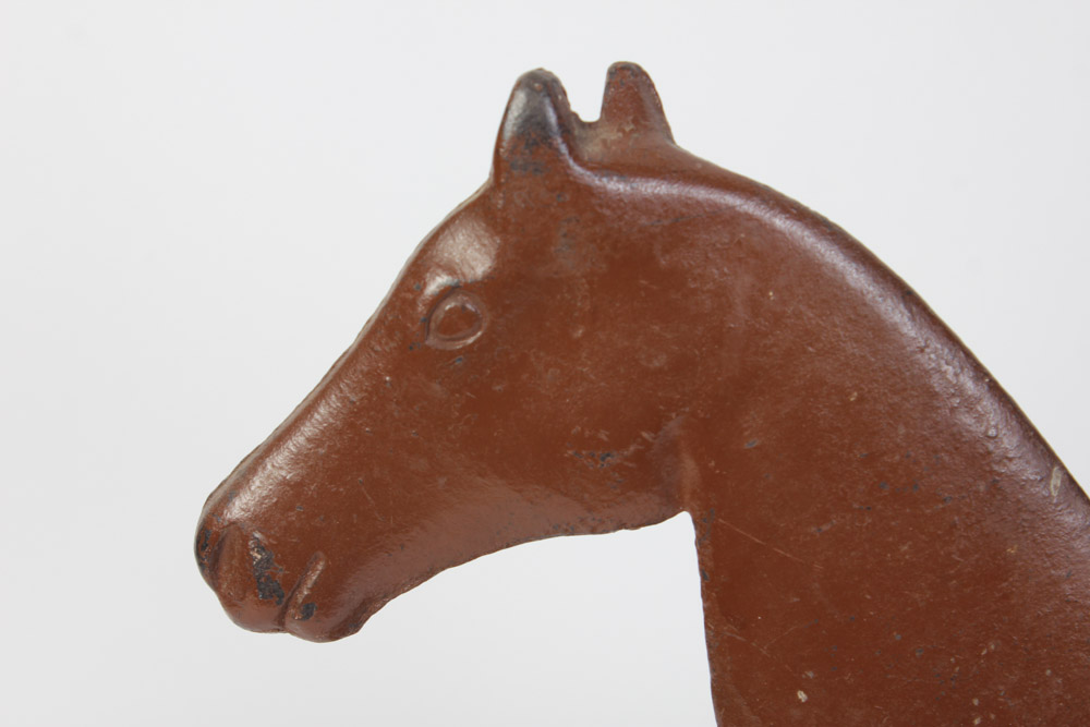 Painted Cast Iron Horse on Wooden Base