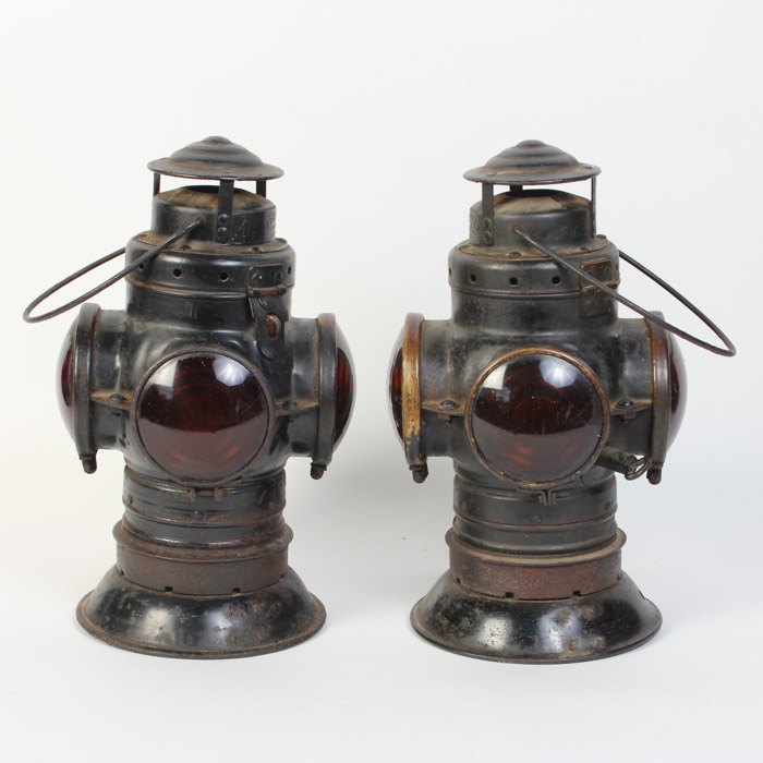 Pair of Vintage Railroad Lantern Light Fixtures