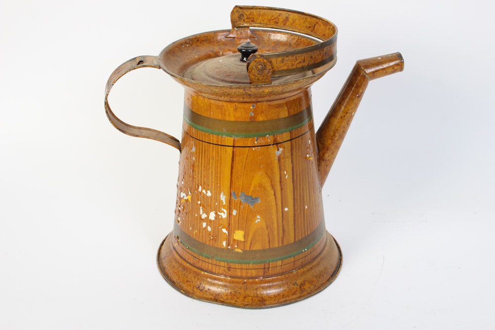 Tin Watering Can with Faux Wood Finish