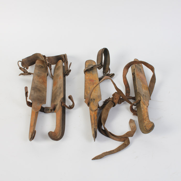 Two Pairs of Antique Wooden Ice Skates