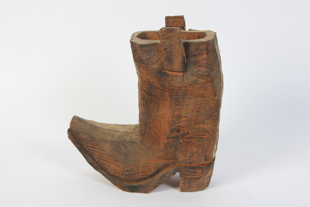 Hand Carved Wooden Cowboy Boot