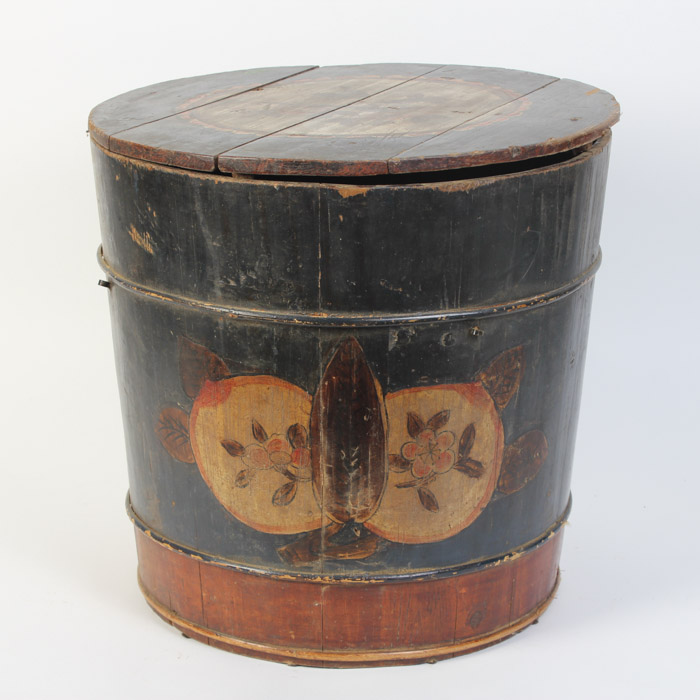 Antique Handpainted Lidded Bucket