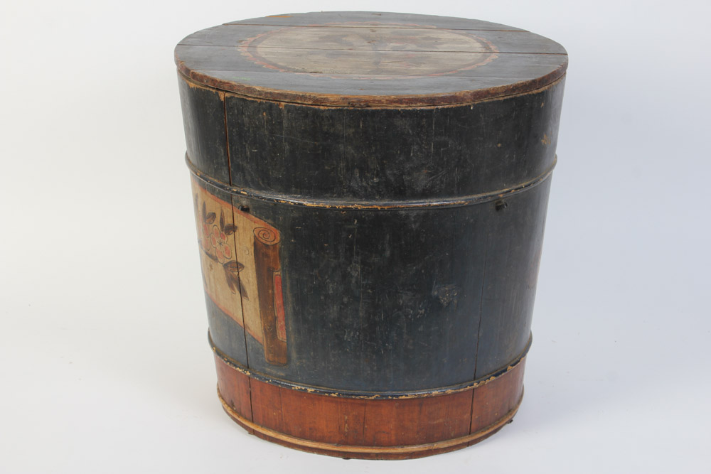 Antique Handpainted Lidded Bucket