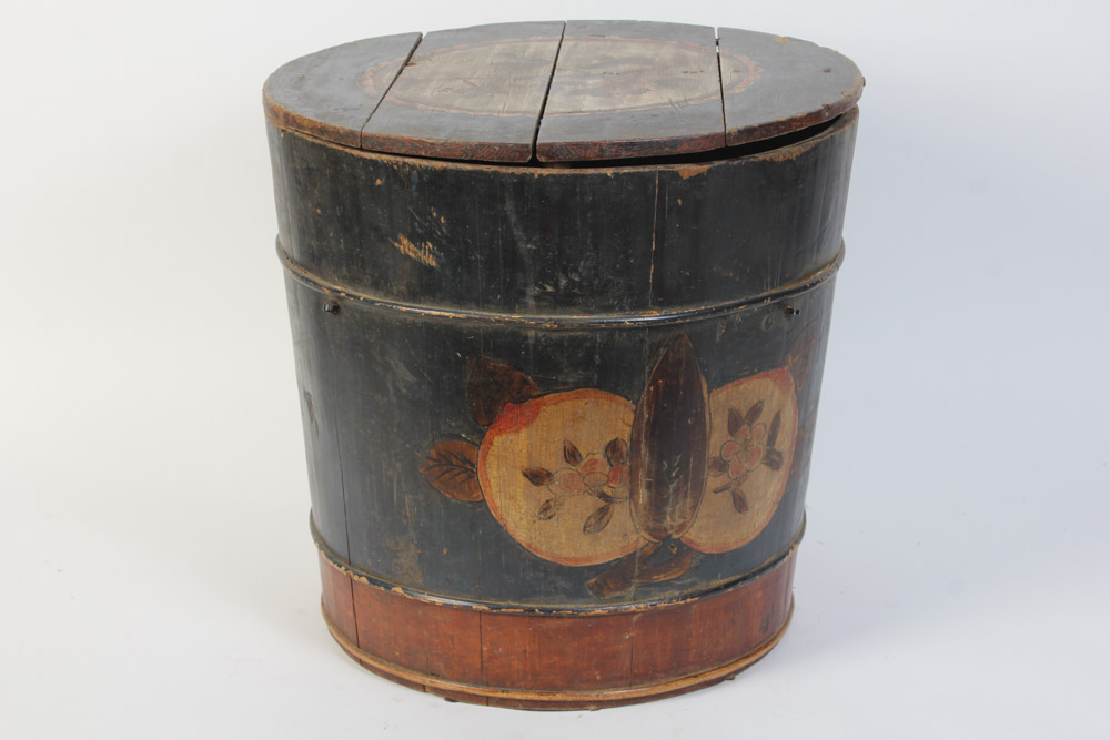 Antique Handpainted Lidded Bucket