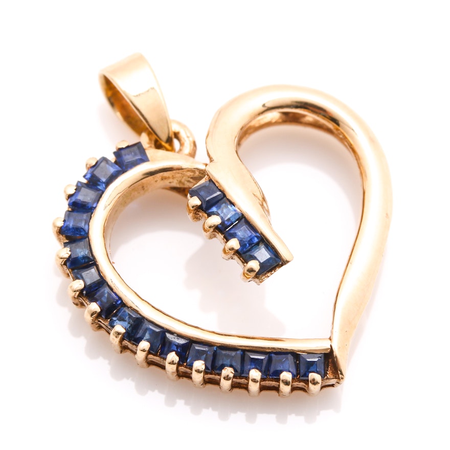 14K Yellow Gold Sapphire Heart Pendant