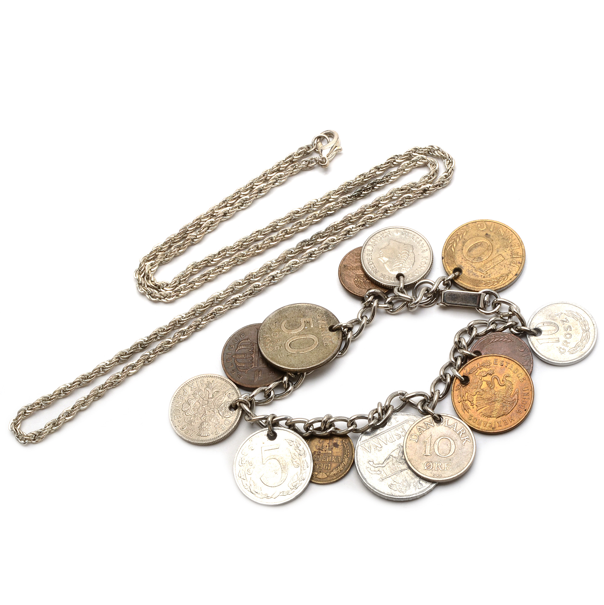 Vintage Silver-Tone Costume Necklace and Bracelet