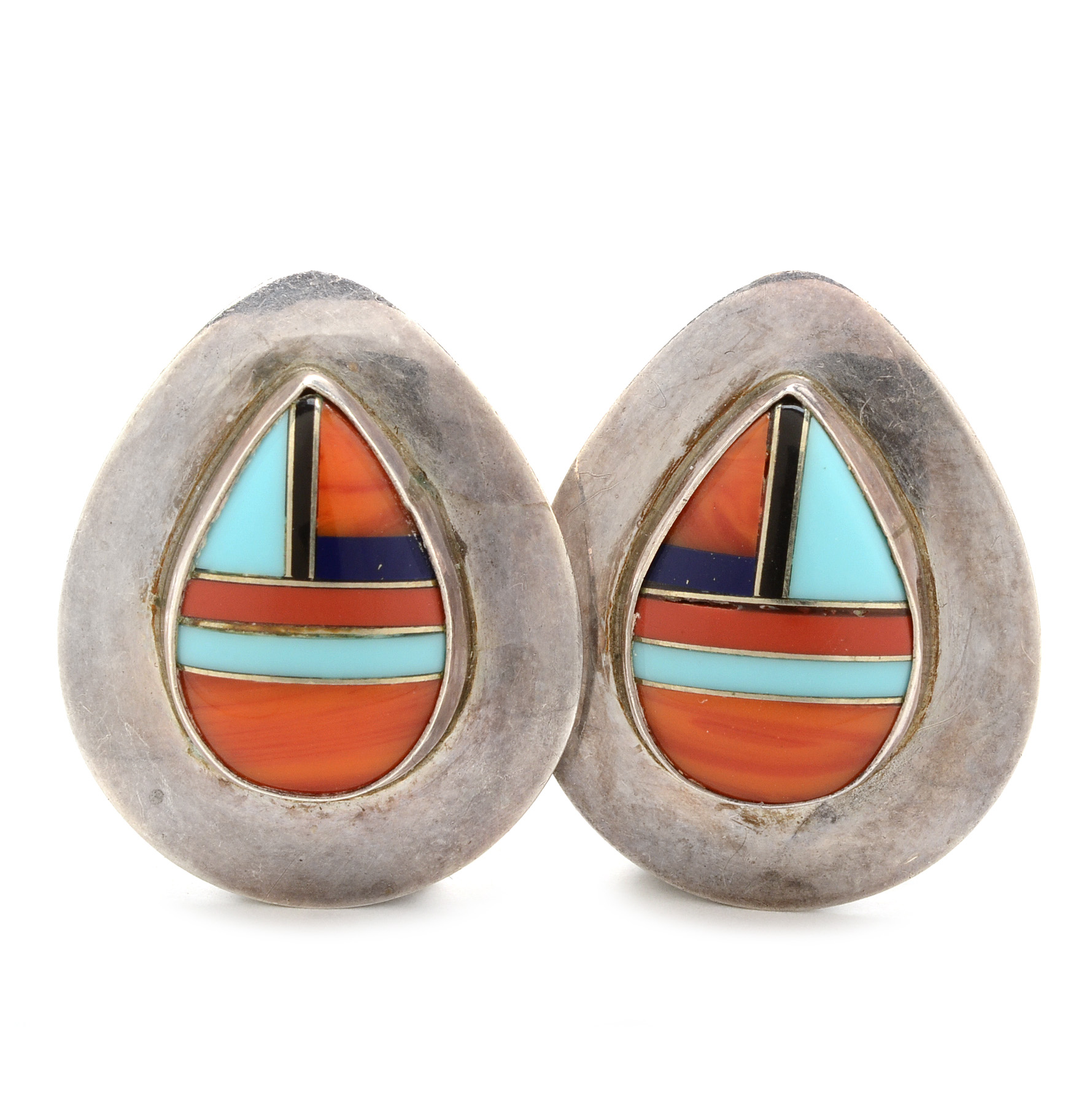 Native American Style Multi-Stone Inlaid Pierced Earrings