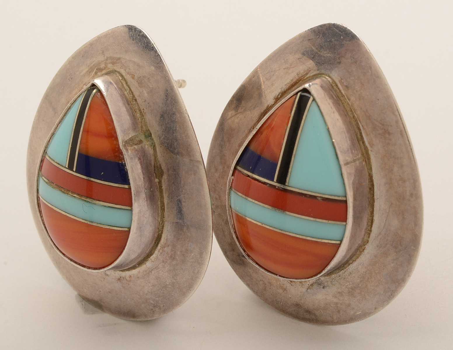 Native American Style Multi-Stone Inlaid Pierced Earrings