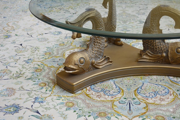 Glass and Brass Koi Fish Base Coffee Table by Hamilton Collection