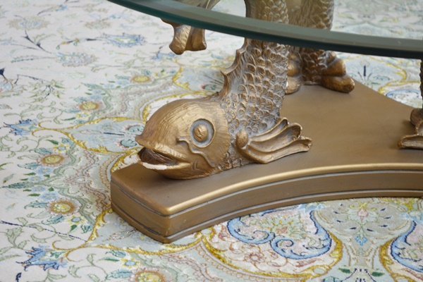 Glass and Brass Koi Fish Base Coffee Table by Hamilton Collection