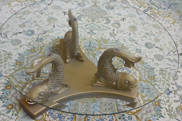 Glass and Brass Koi Fish Base Coffee Table by Hamilton Collection