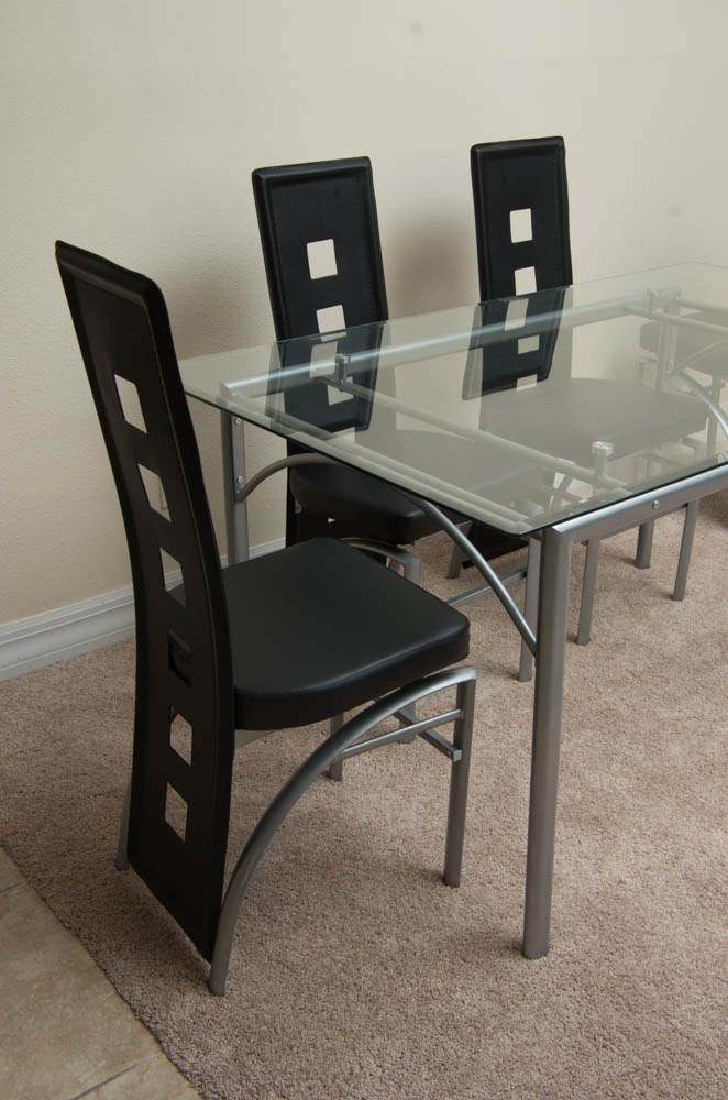 Modern Glass Top Dining Table and Chairs