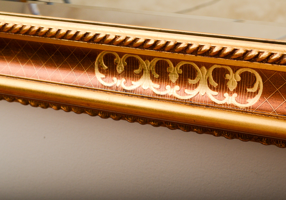 Ornate Rectangular Gold Tone Wall Mirror