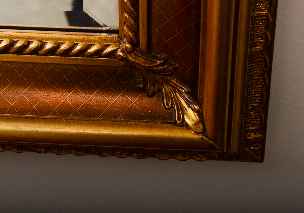 Ornate Rectangular Gold Tone Wall Mirror