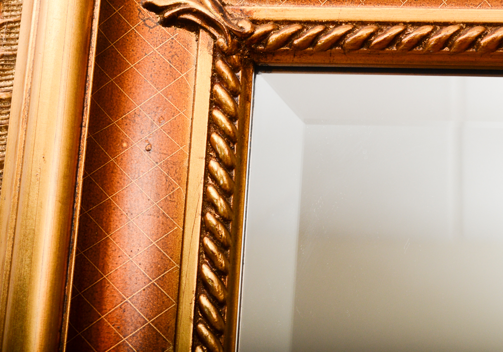 Ornate Rectangular Gold Tone Wall Mirror