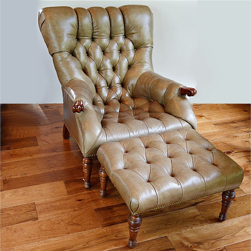 Stickley Leather Club Chair and Matching Ottoman