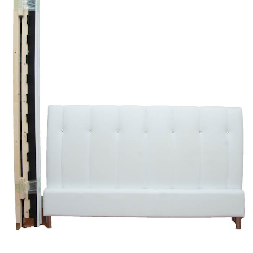 Queen Size White Leatherette Bed Frame