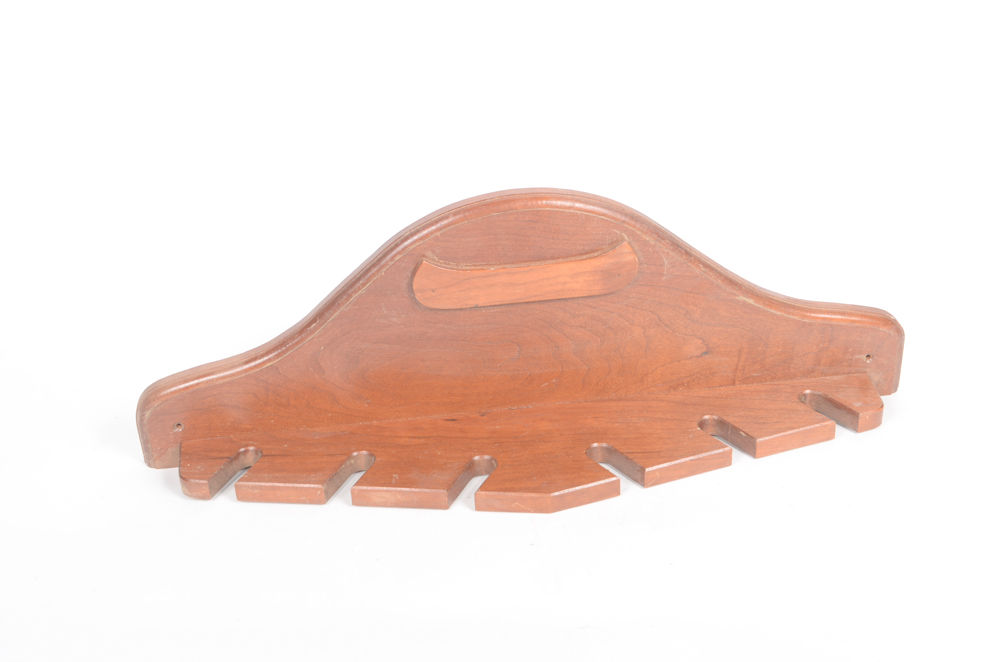 Wooden Pool Cue Rack with Image of Canoe