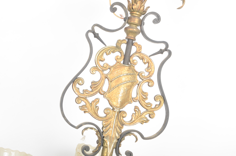 Gold Tone Chandelier with Milk Glass Globes