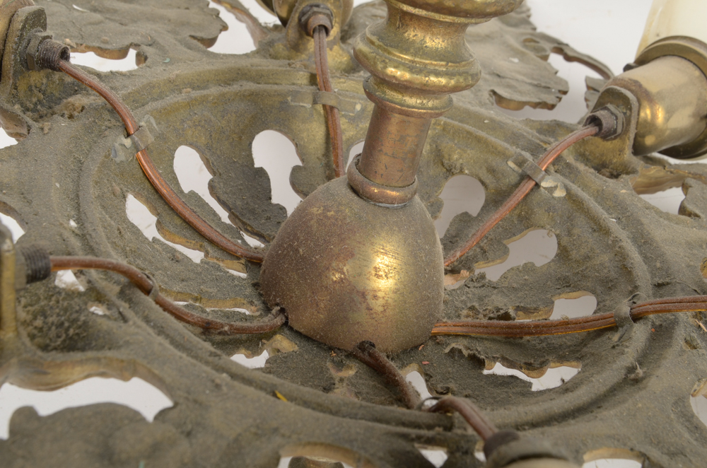 Gold Tone Chandelier with Milk Glass Globes