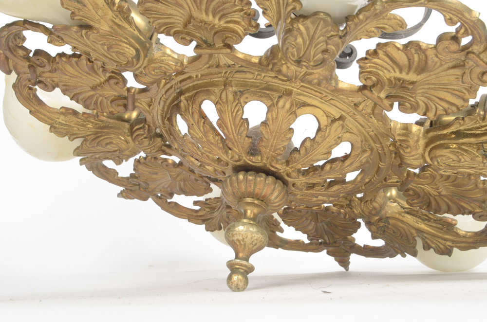 Gold Tone Chandelier with Milk Glass Globes