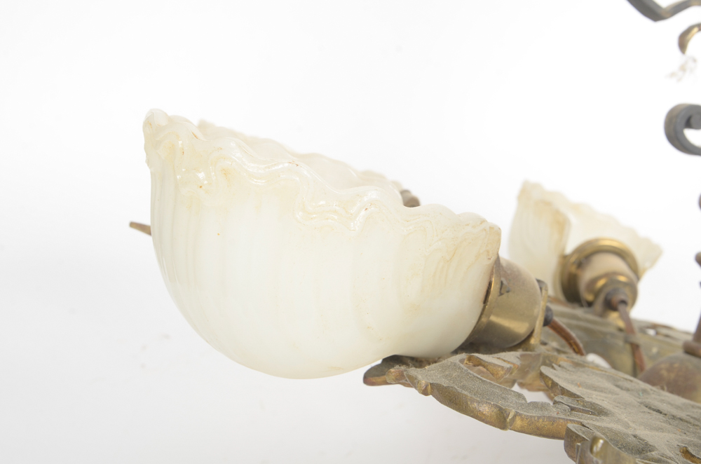 Gold Tone Chandelier with Milk Glass Globes