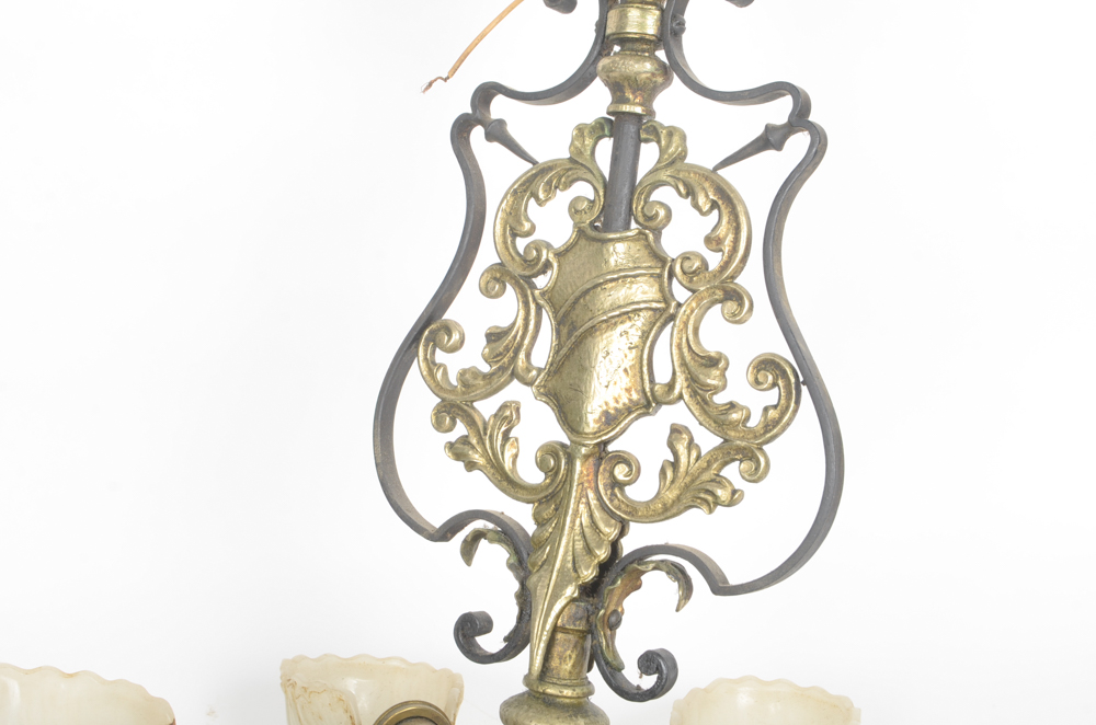 Gold Tone Chandelier with Milk Glass Shell Shaped Globes