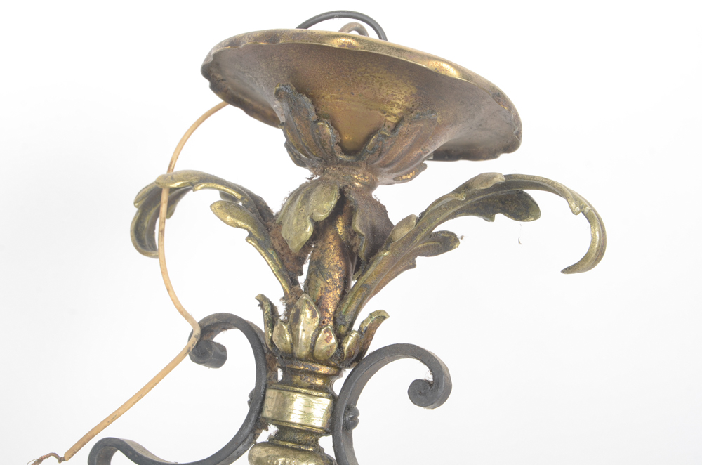 Gold Tone Chandelier with Milk Glass Shell Shaped Globes