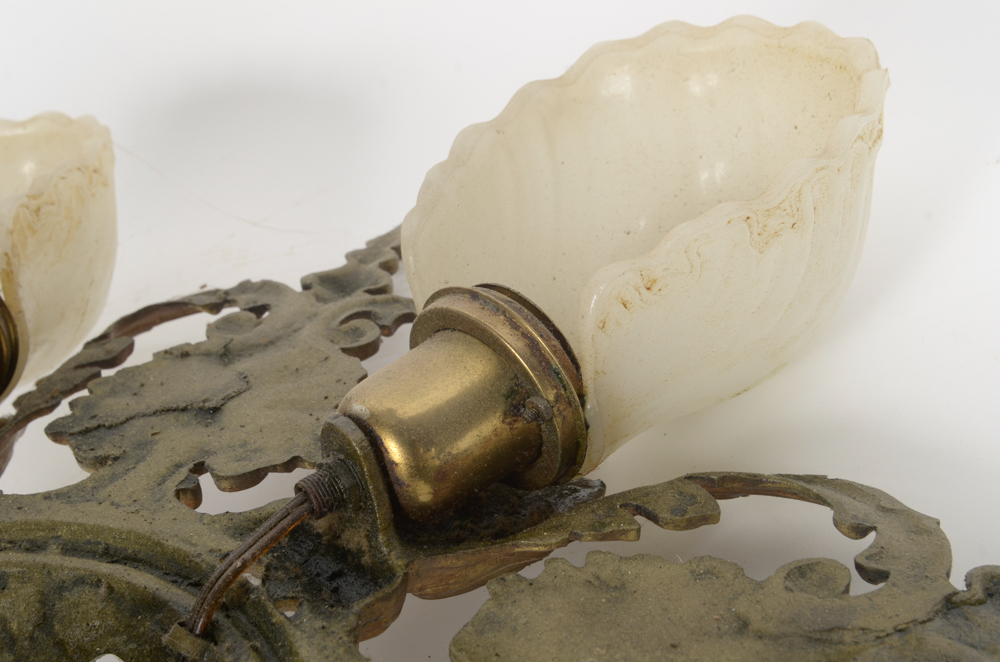 Gold Tone Chandelier with Milk Glass Shell Shaped Globes