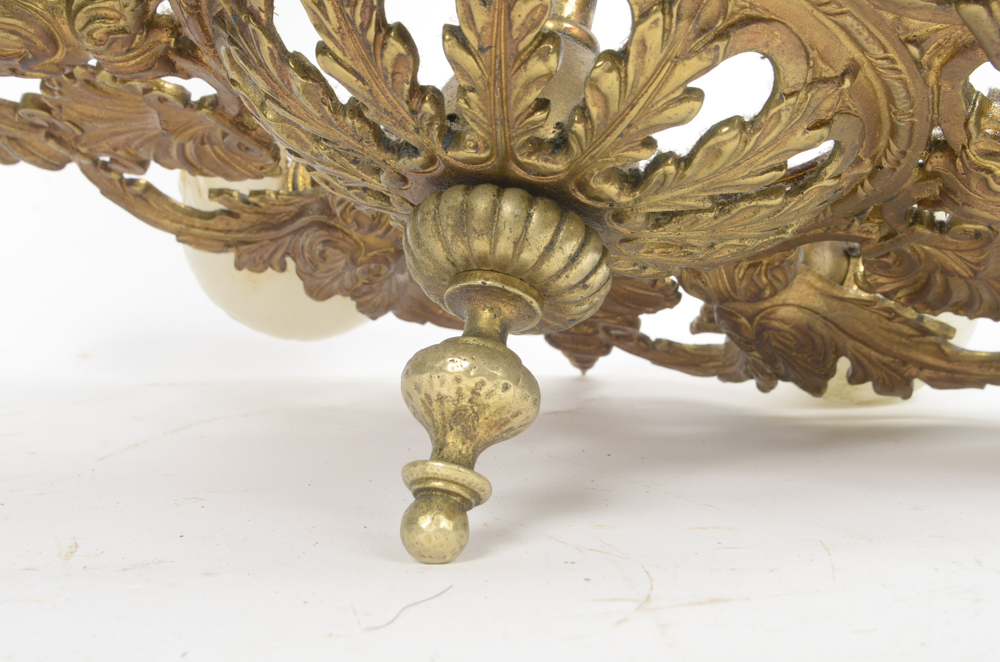 Gold Tone Chandelier with Milk Glass Shell Shaped Globes