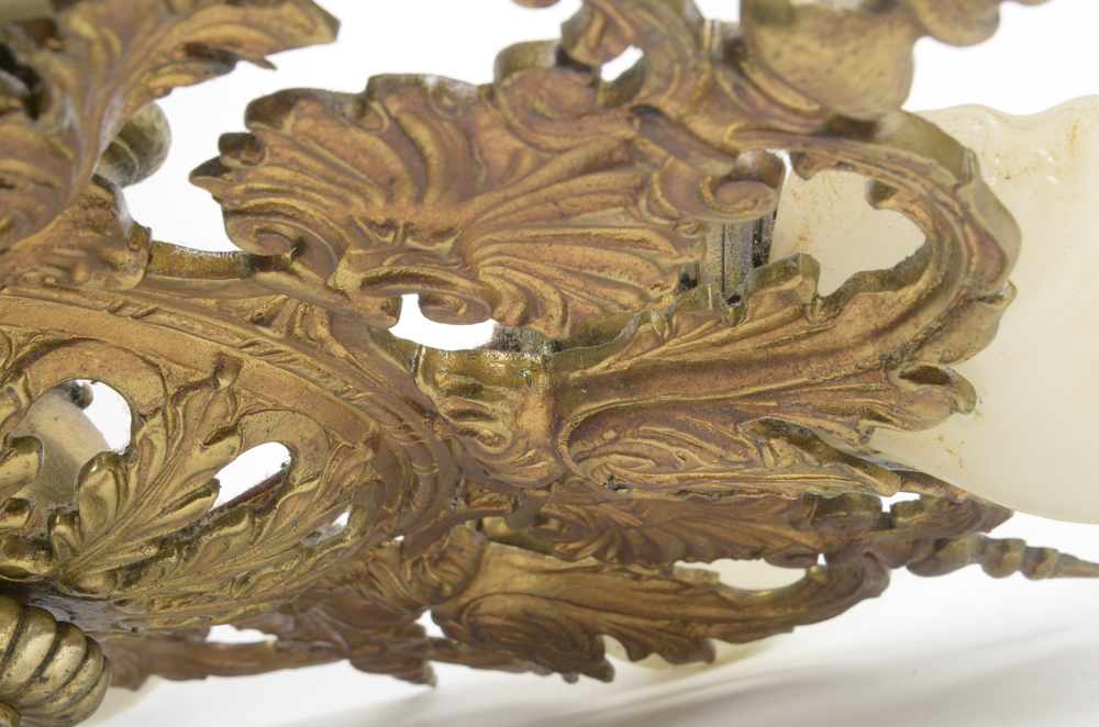 Gold Tone Chandelier with Milk Glass Shell Shaped Globes