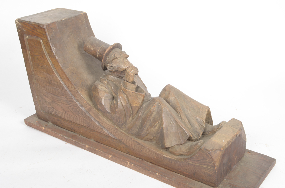 Wooden Bracket with Carving of Elderly Man