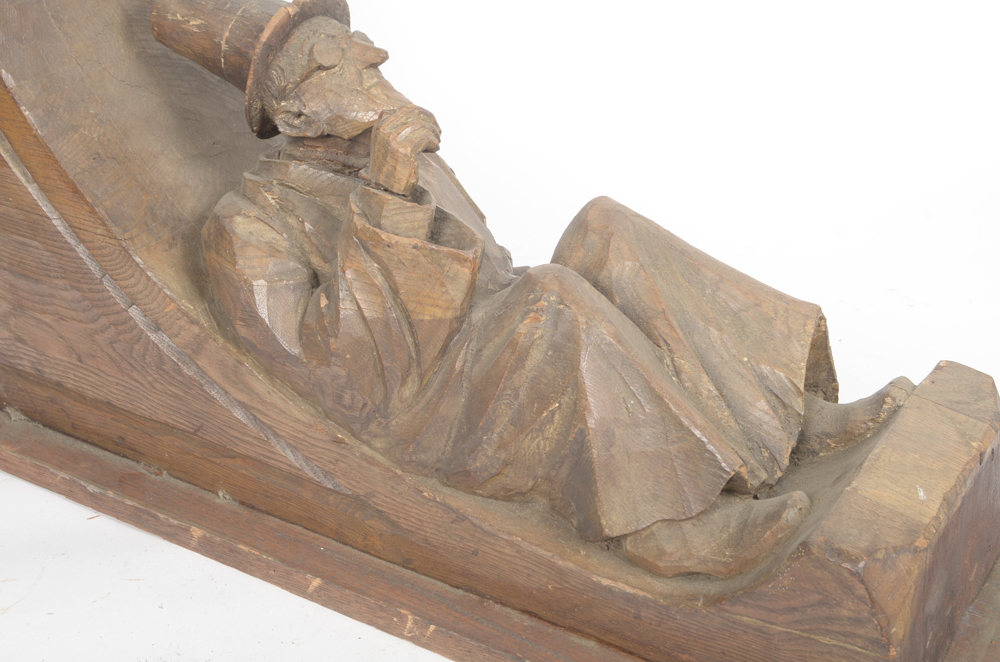 Wooden Bracket with Carving of Elderly Man