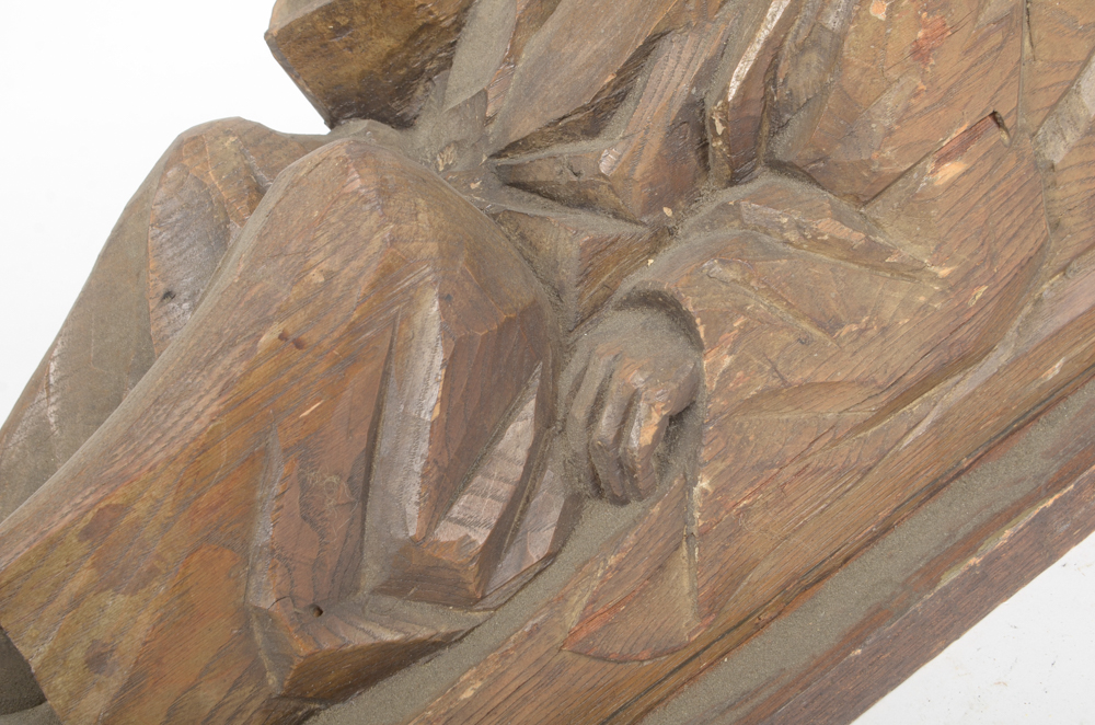 Wooden Bracket with Carving of Elderly Man