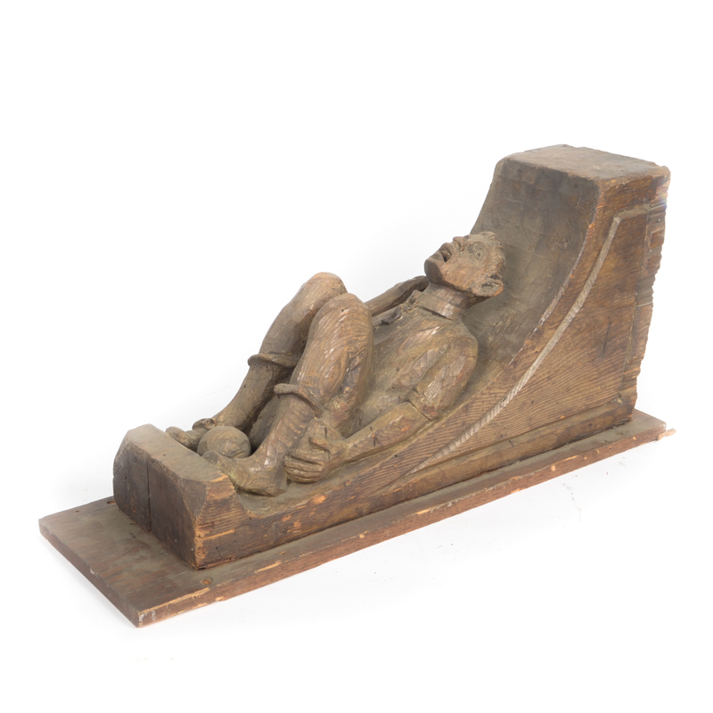 Hand Carved Wooden Bracket with Imprisoned Man