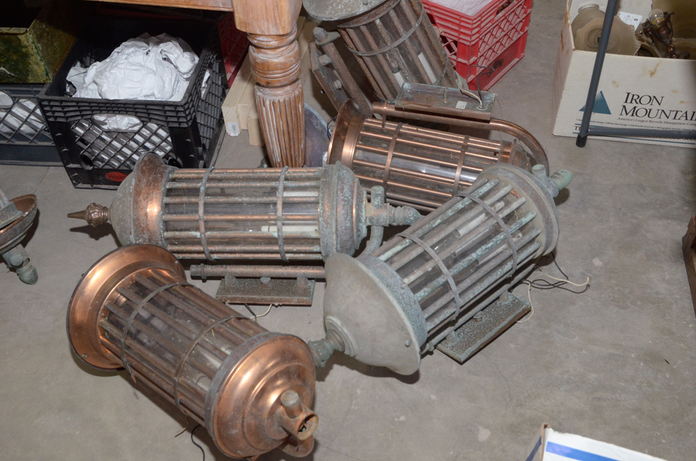 Five Copper Lantern Style Light Fixtures