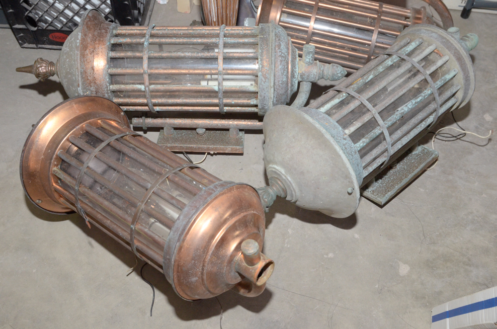 Five Copper Lantern Style Light Fixtures