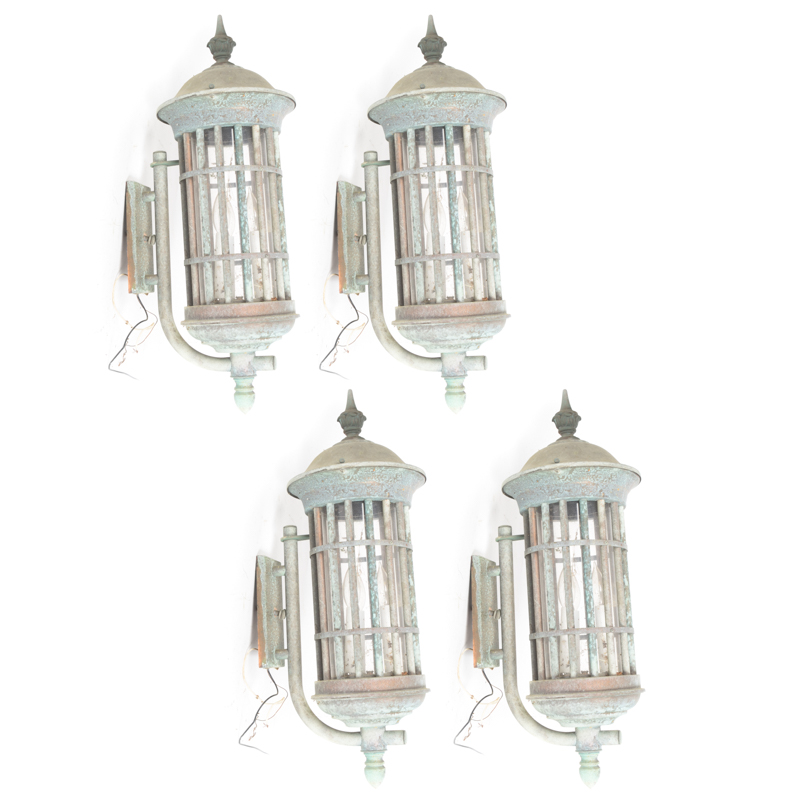 Four Copper Lantern Style Light Fixtures