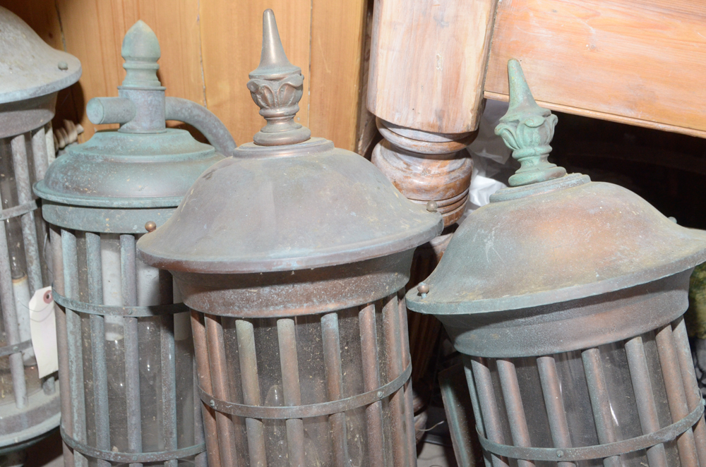 Four Copper Lantern Style Light Fixtures