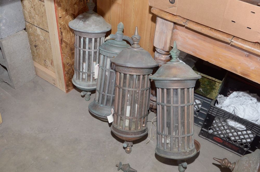 Four Copper Lantern Style Light Fixtures