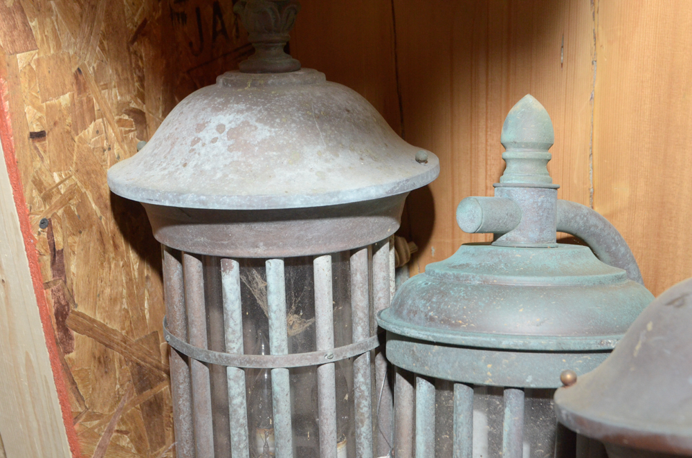 Four Copper Lantern Style Light Fixtures